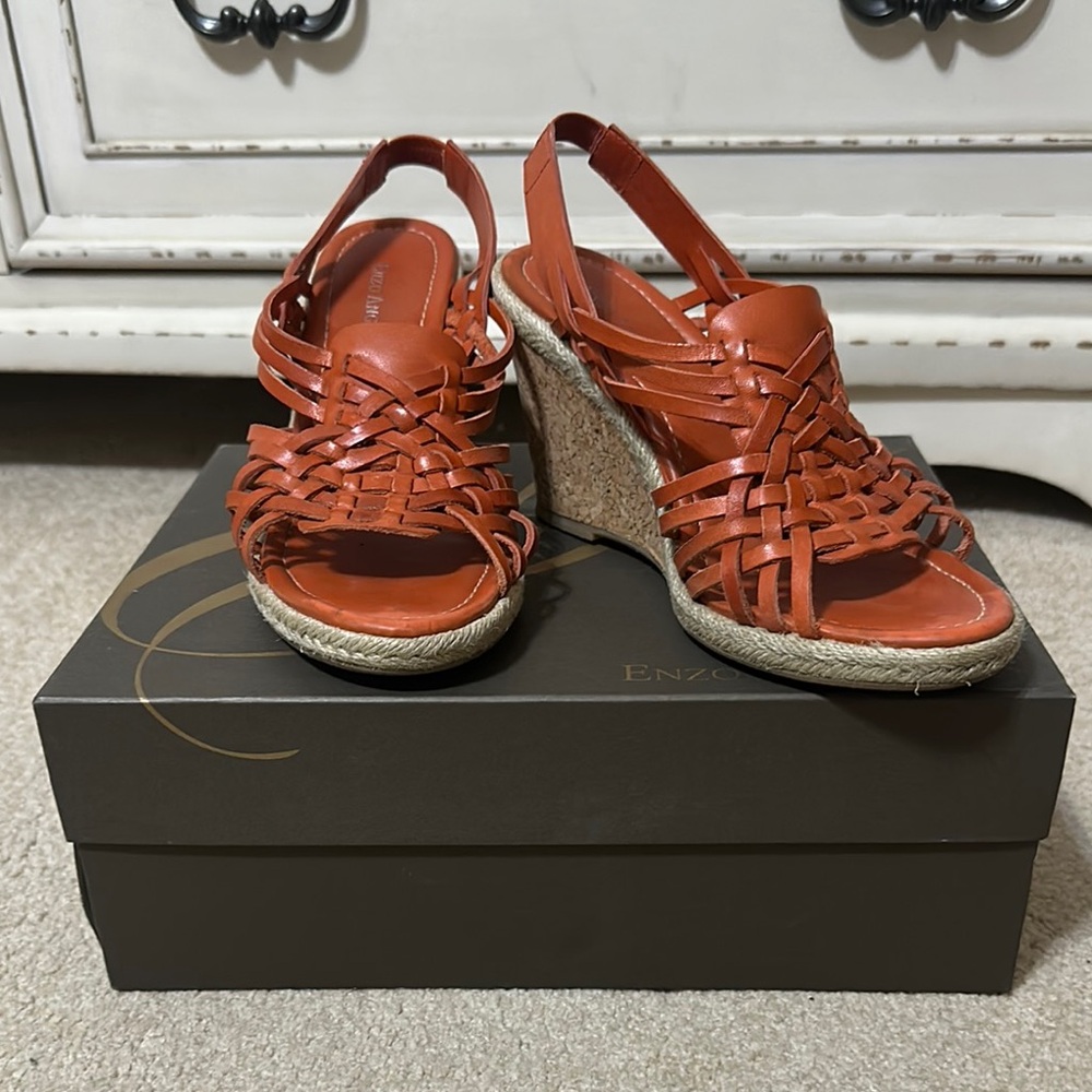 Enzo Angiolini Women's Woven Wedge Sandals - Orange